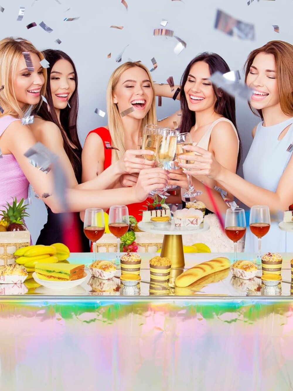 4 Pack Iridescent Plastic Tablecloths, Shiny Disposable Laser Rectangle Table Co - Picture 6 of 7